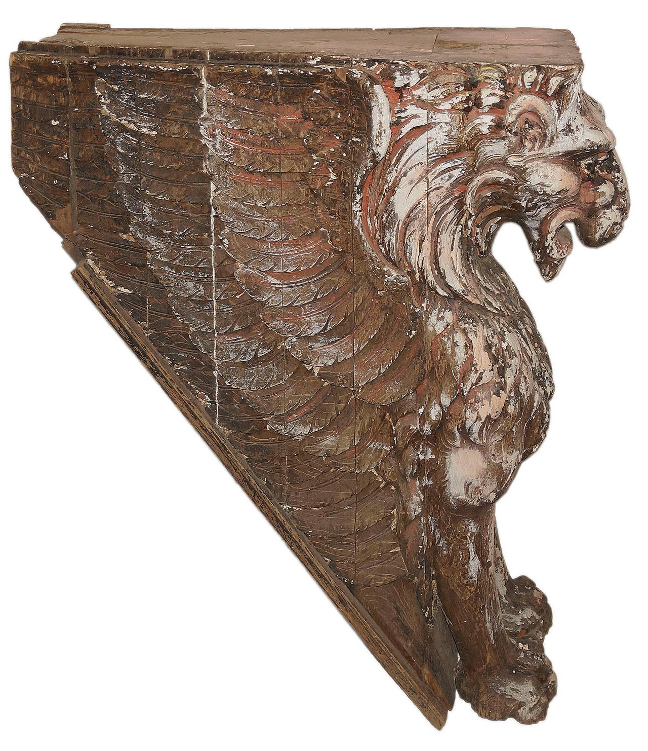 Statuesque Beaux-Arts Era Carved Wood Lion Ornament In Good Condition For Sale In New York, NY