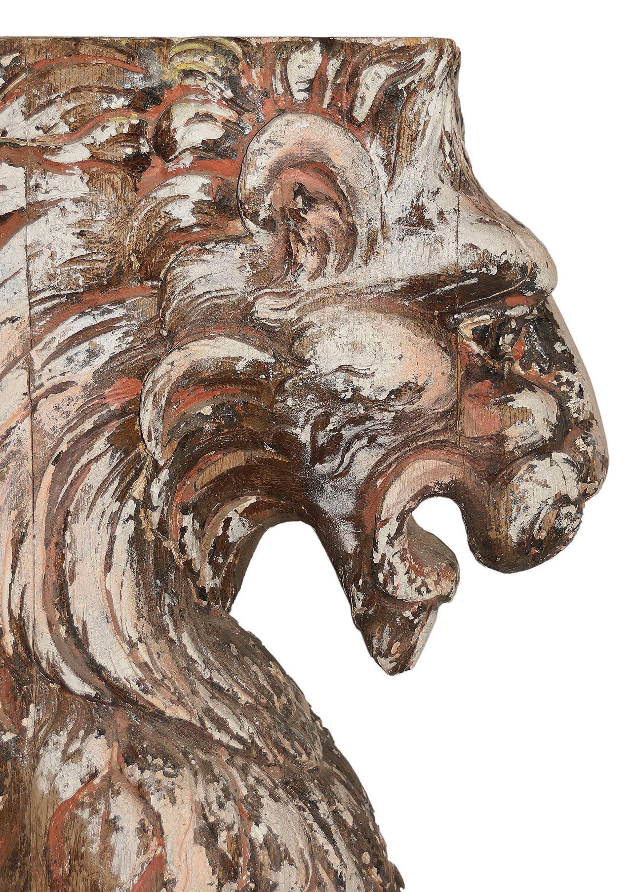 Beaux Arts Statuesque Beaux-Arts Era Carved Wood Lion Ornament For Sale