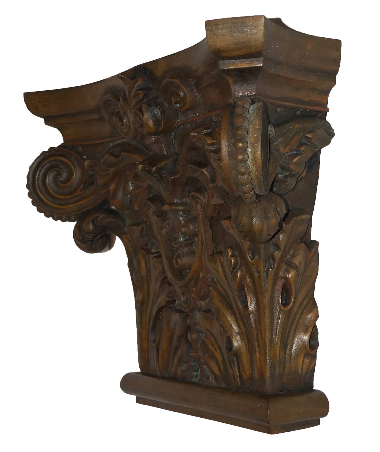 American Pair of Bronze Corinthian Style Pilaster Capitals For Sale
