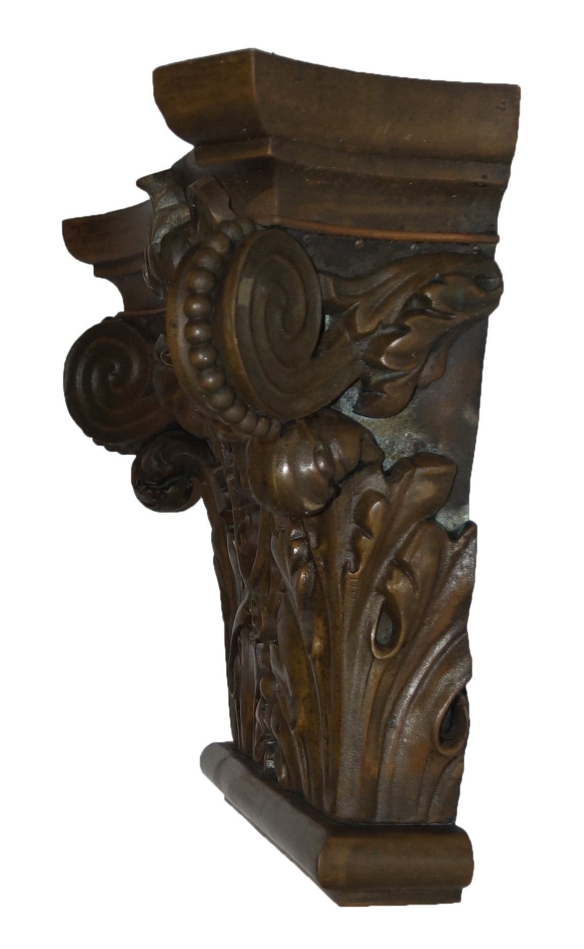 Cast Pair of Bronze Corinthian Style Pilaster Capitals For Sale