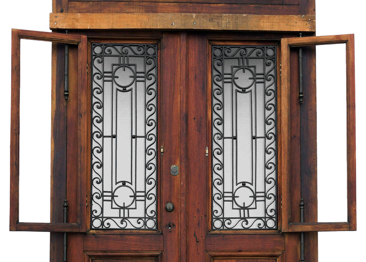 Wood Antique Argentinian Ipe Entrance Doors with Transom For Sale