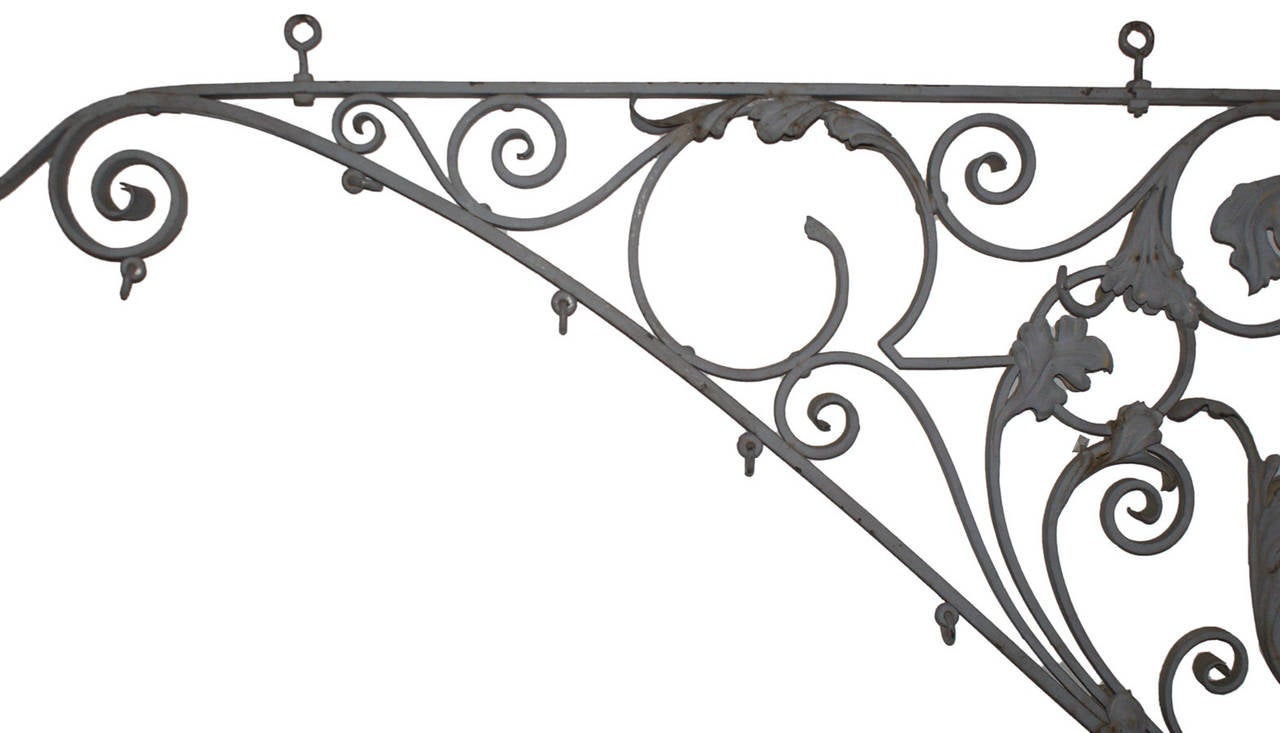 Wrought Iron Sign Bracket with Floral Motifs, circa 1885 For Sale