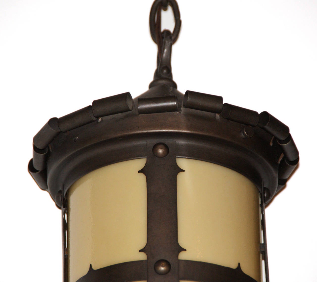Copper Arts and Crafts Custard Glass Lantern For Sale