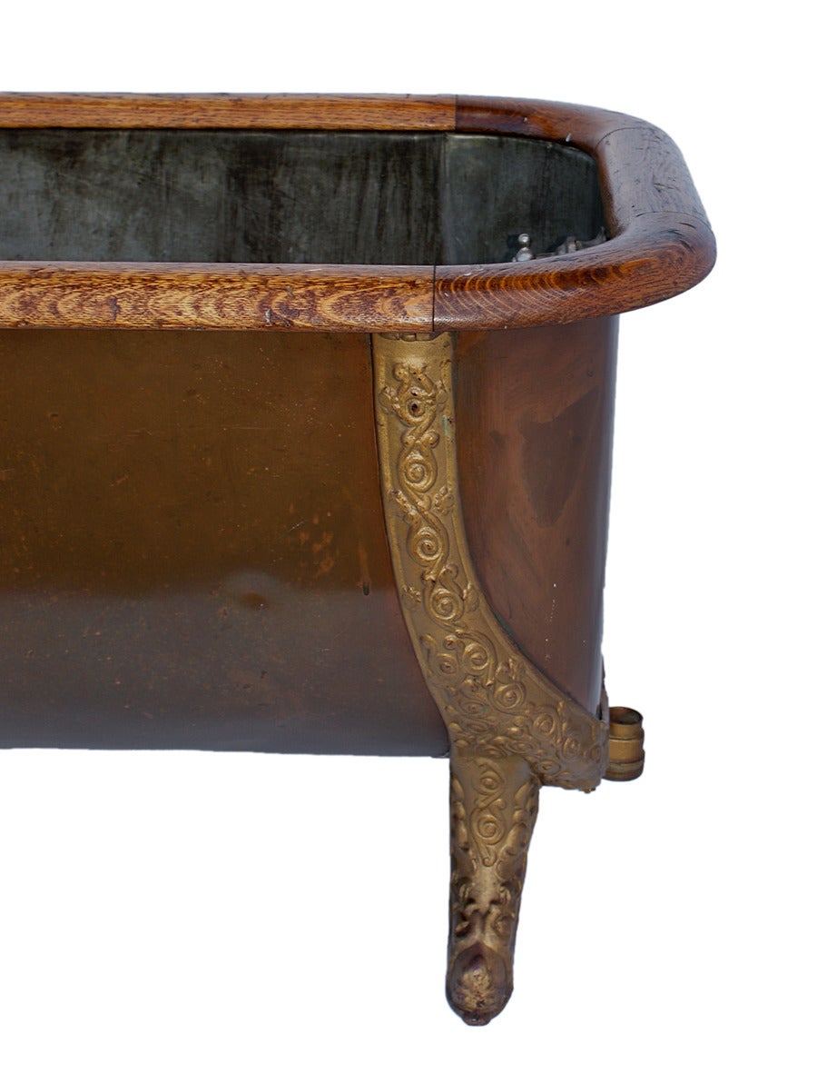 American Antique Copper Bathtub with Oak Trim