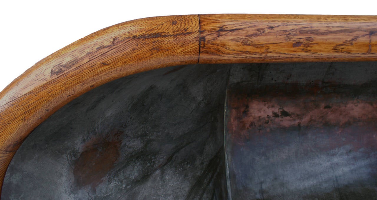 Cast Antique Copper Bathtub with Oak Trim