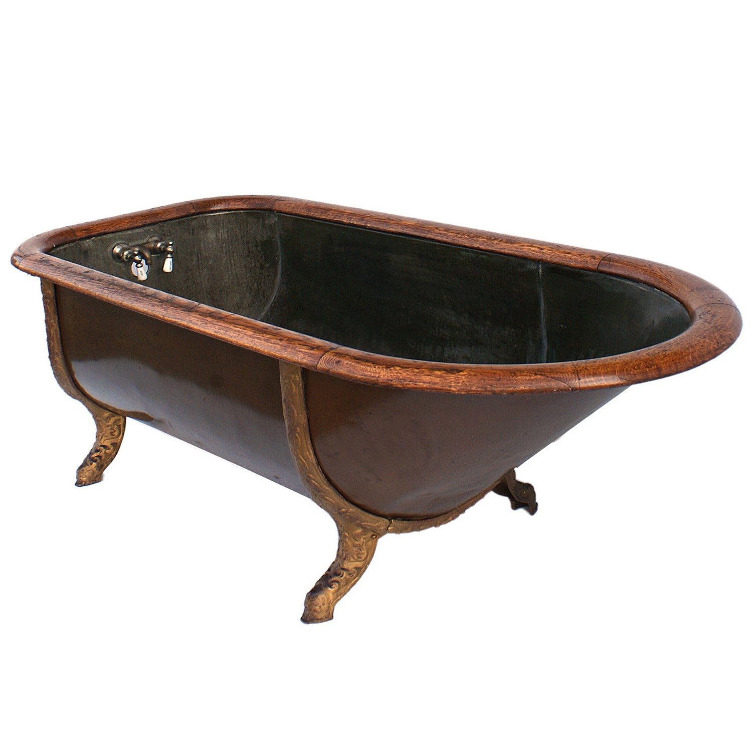 Antique Copper Bathtub with Oak Trim