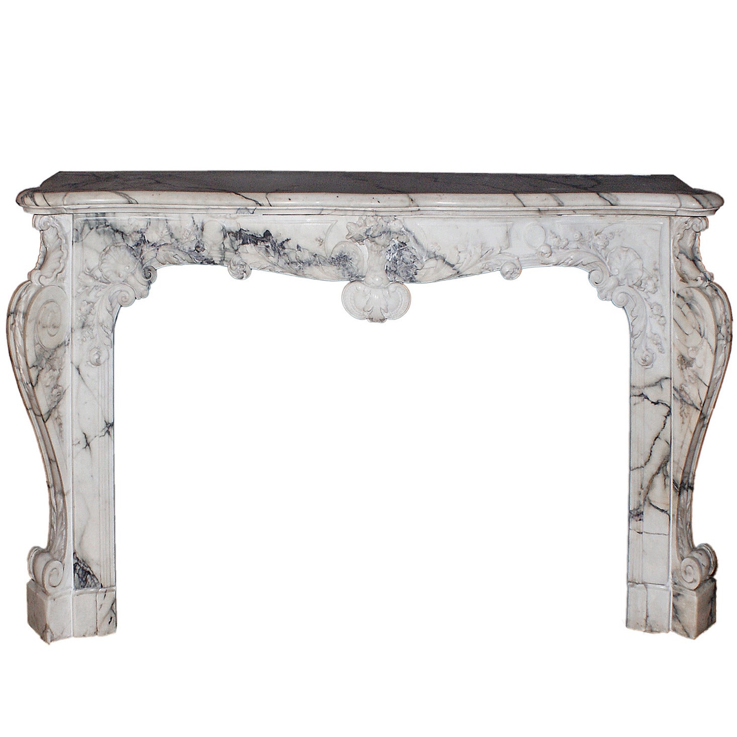 French Louis XV Fireplace Mantel in Italian Pavonazzo Marble, circa 1740 For Sale