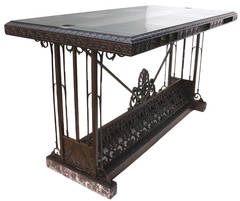 Ornate Art Deco Bank Table on Rosso Levanto Marble Base