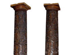 Pair of circa 1900 Jacobean Style Carved Oak Columns