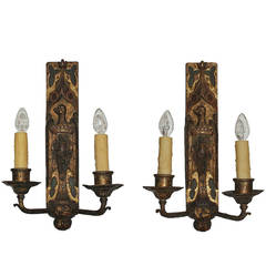 Antique Exquisite Pair of Tudor Revival Eagle Sconces