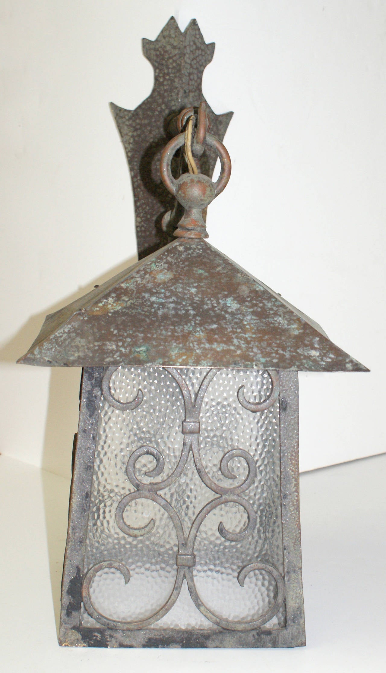 Arts and Crafts Antique Bronze Arts & Crafts Corner Sconce For Sale