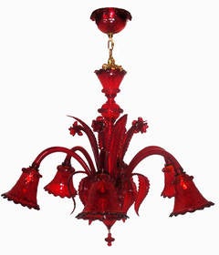 Six-Light Red Murano Daffodil Chandeliers