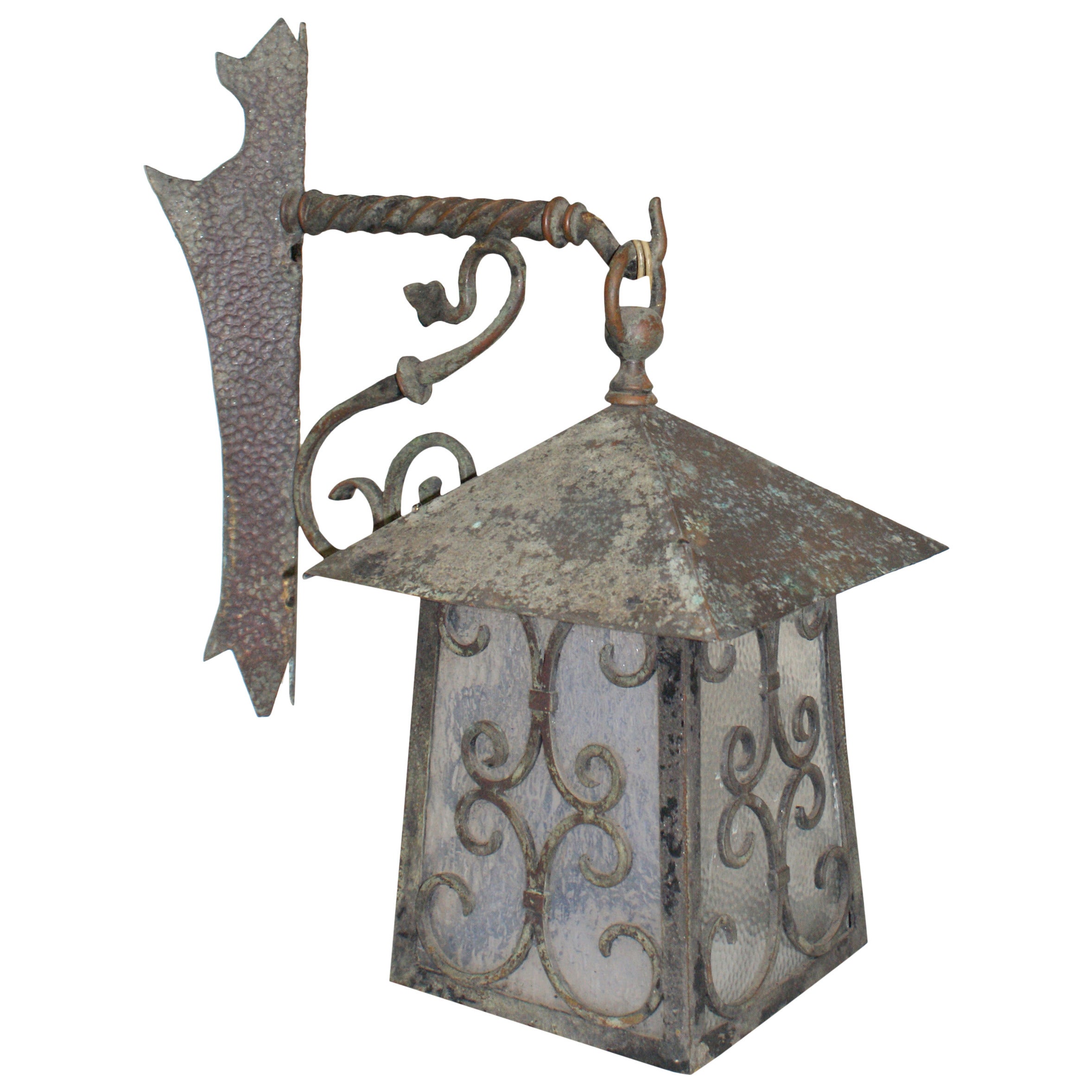 Antique Bronze Arts & Crafts Corner Sconce For Sale