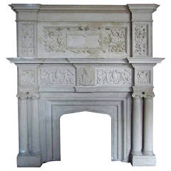 Large Indiana Limestone Tudor Revival Style Fireplace Mantel