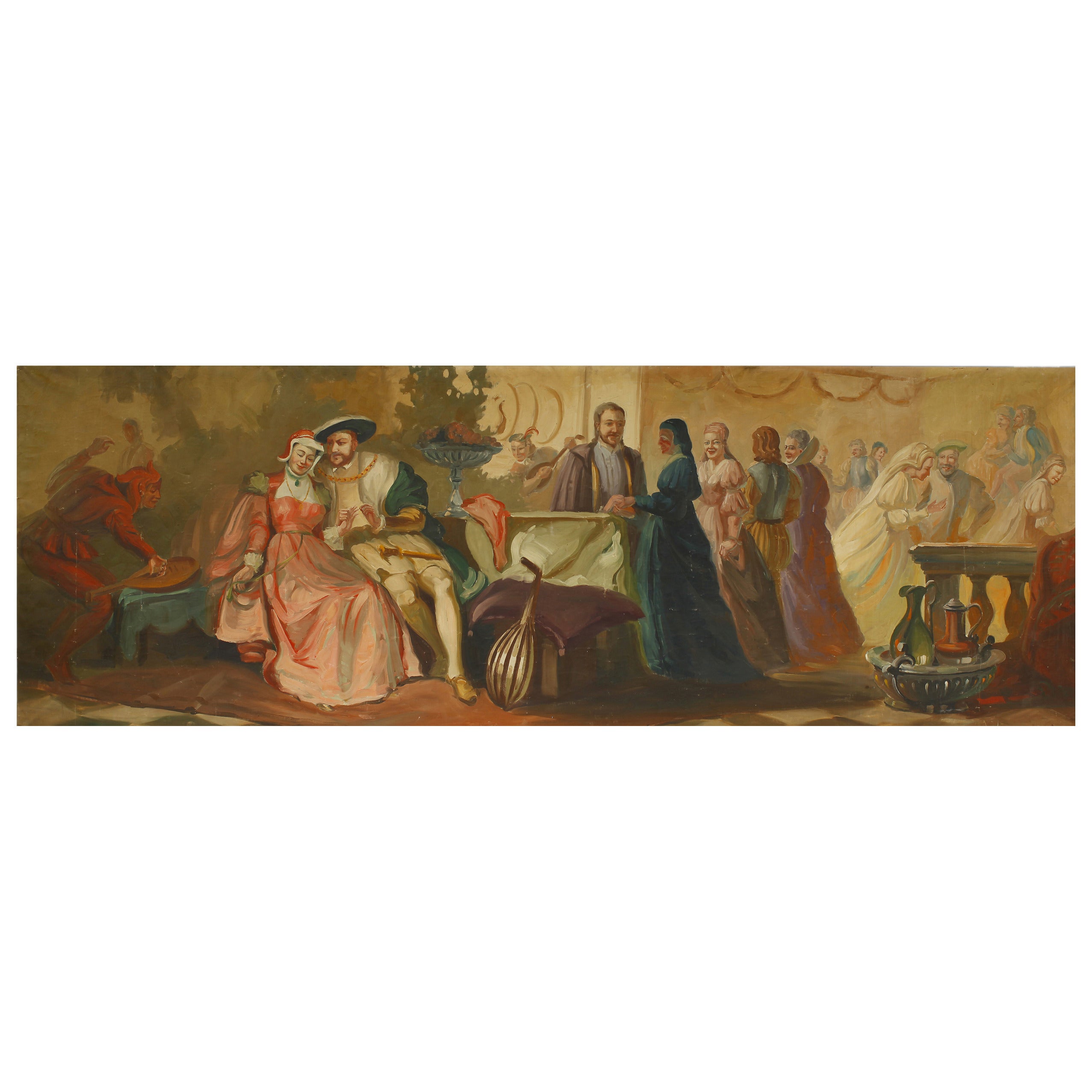 Tudors in Love, Large 1920s Oil Painting For Sale
