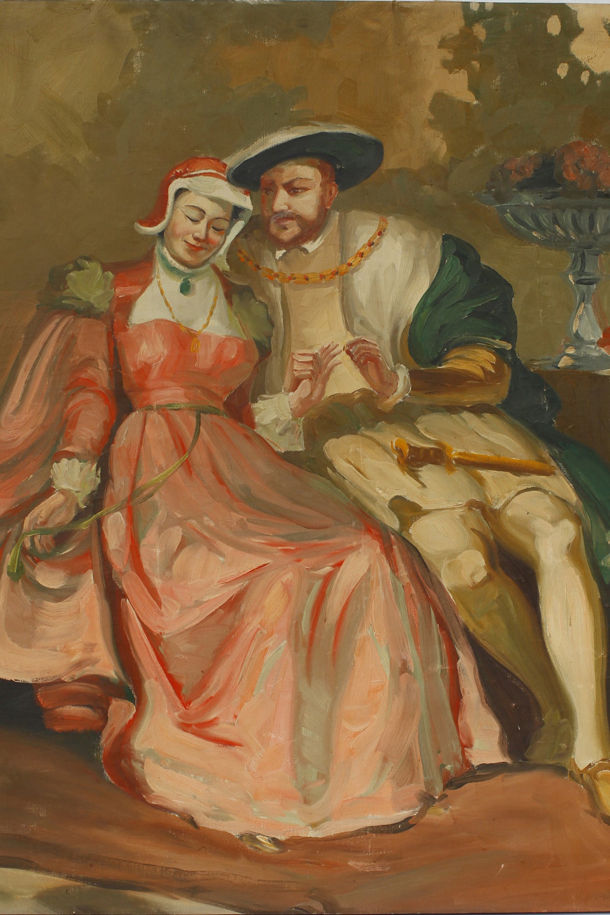 American Tudors in Love, Large 1920s Oil Painting For Sale