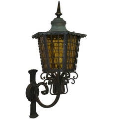 Early 20th Century German Wrought Iron and Copper Lantern with Honeycomb Glass