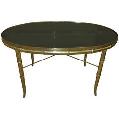 Vintage Mid-Century Italian Brass Cocktail Table with Black Mirrored Top