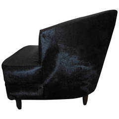 Black Cowhide Custom Upholstered Club or Corner Chair 
