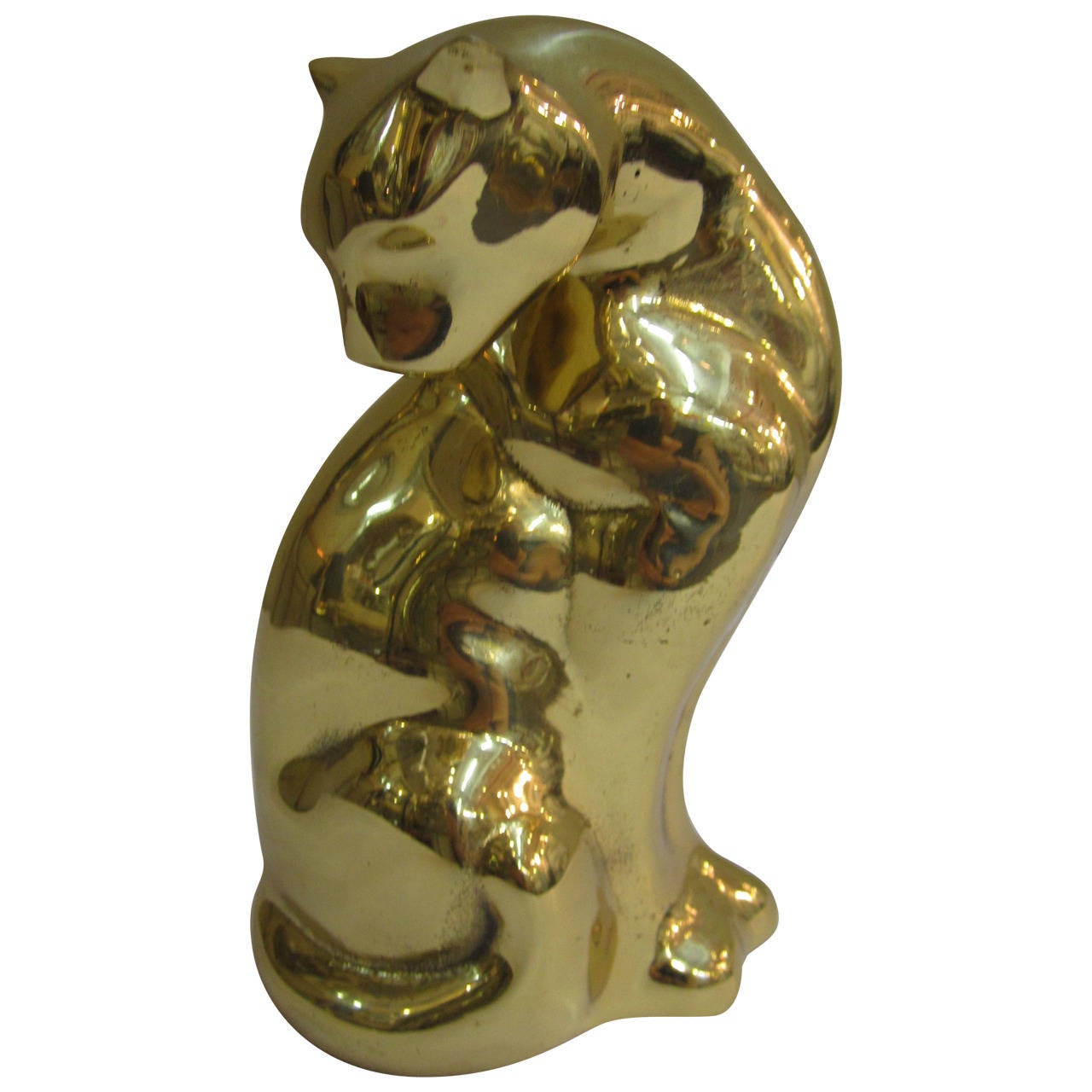 Modern Brass Cheetah or Panther Cat Sculpture in the Style of Cartier,  1970s at 1stDibs