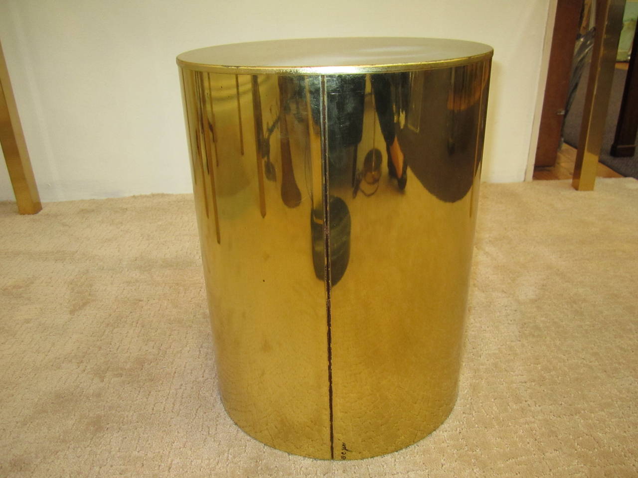 1970s Modern Brass 'Drum' Side or End Table Signed by Designers C. Jere In Good Condition In New York, NY