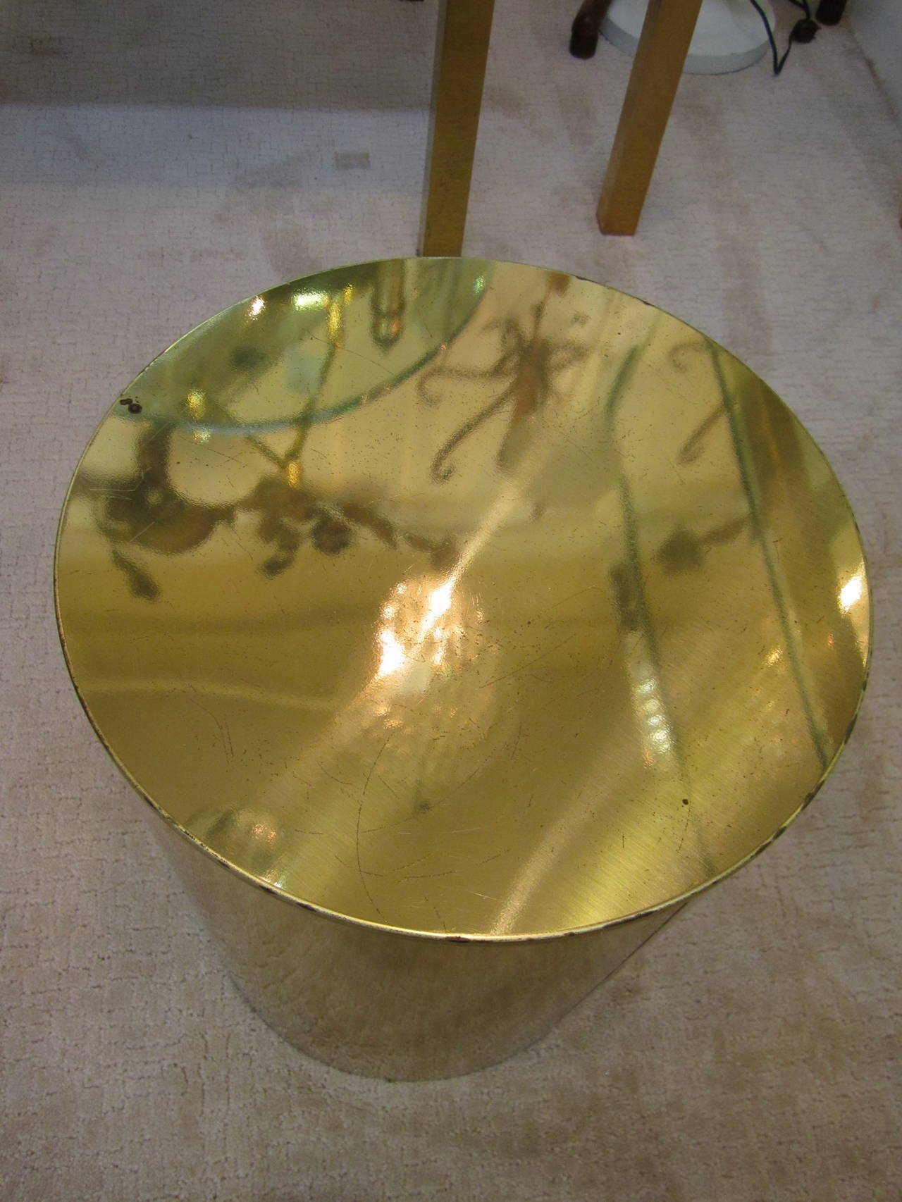 American 1970s Modern Brass 'Drum' Side or End Table Signed by Designers C. Jere