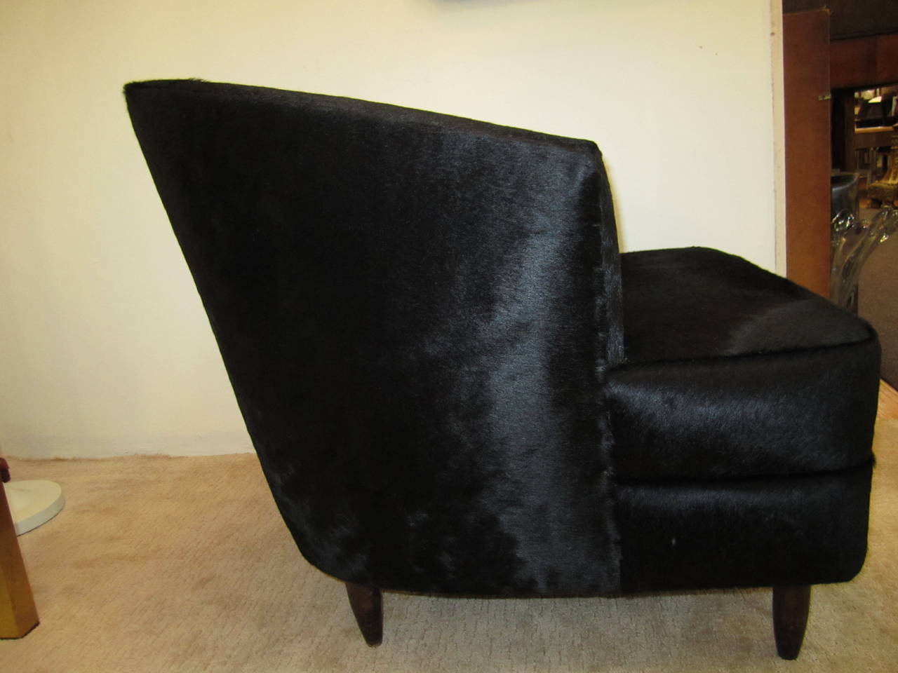 Black Cowhide Custom Upholstered Club or Corner Chair  In Excellent Condition In New York, NY