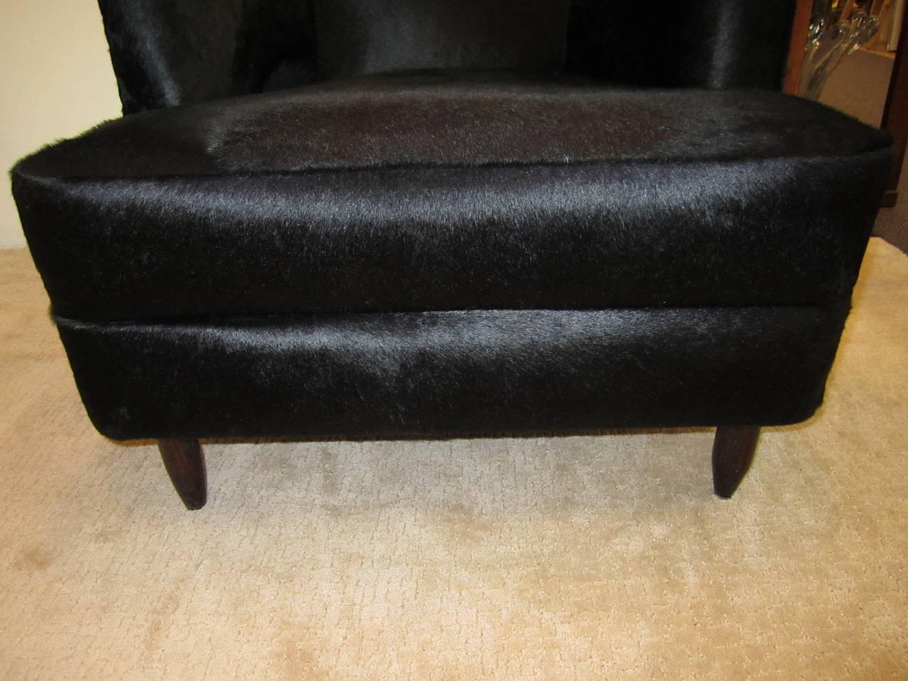 Black Cowhide Custom Upholstered Club or Corner Chair  2