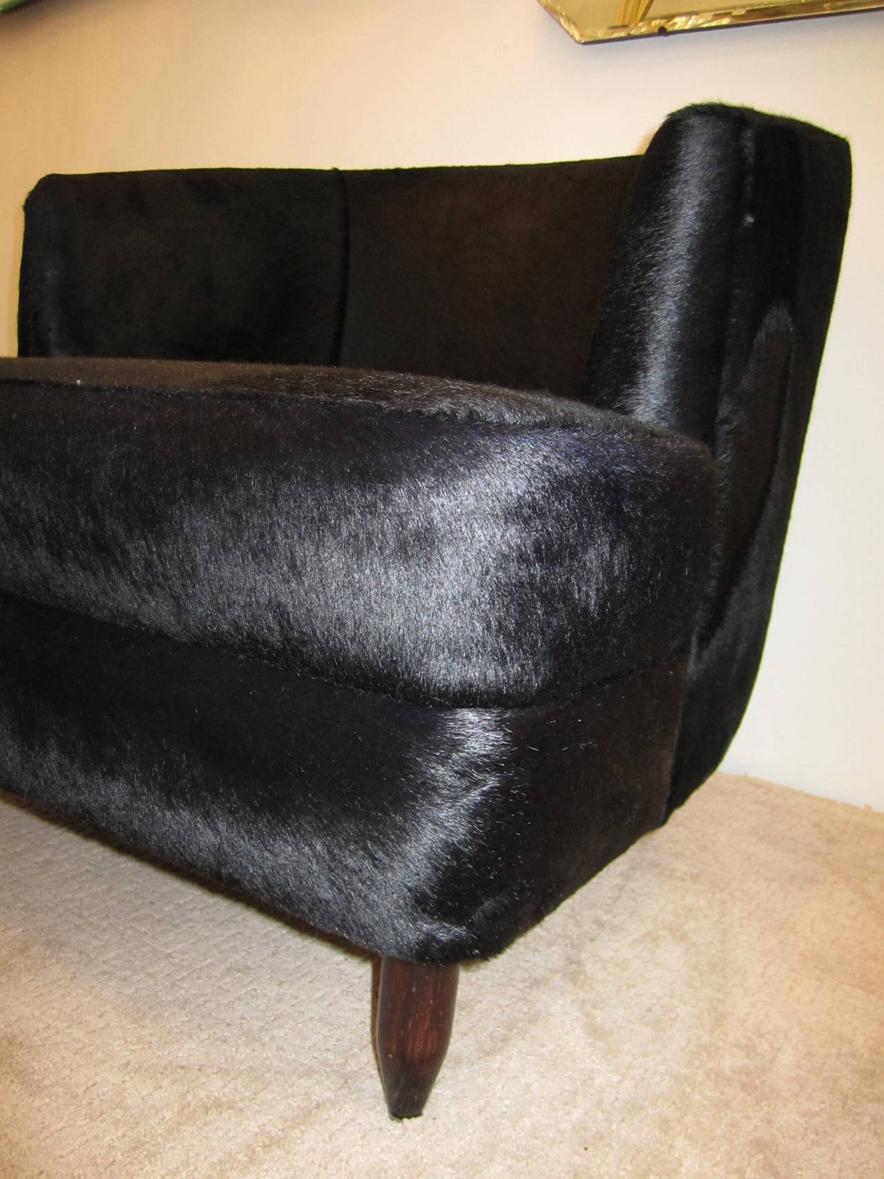 Contemporary Black Cowhide Custom Upholstered Club or Corner Chair 