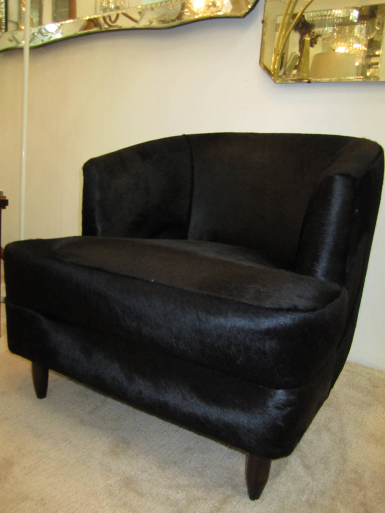 American Black Cowhide Custom Upholstered Club or Corner Chair 