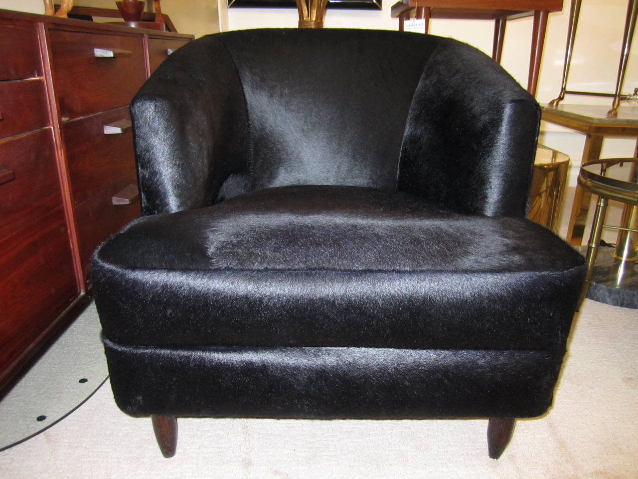 Black Cowhide Custom Upholstered Club or Corner Chair  1