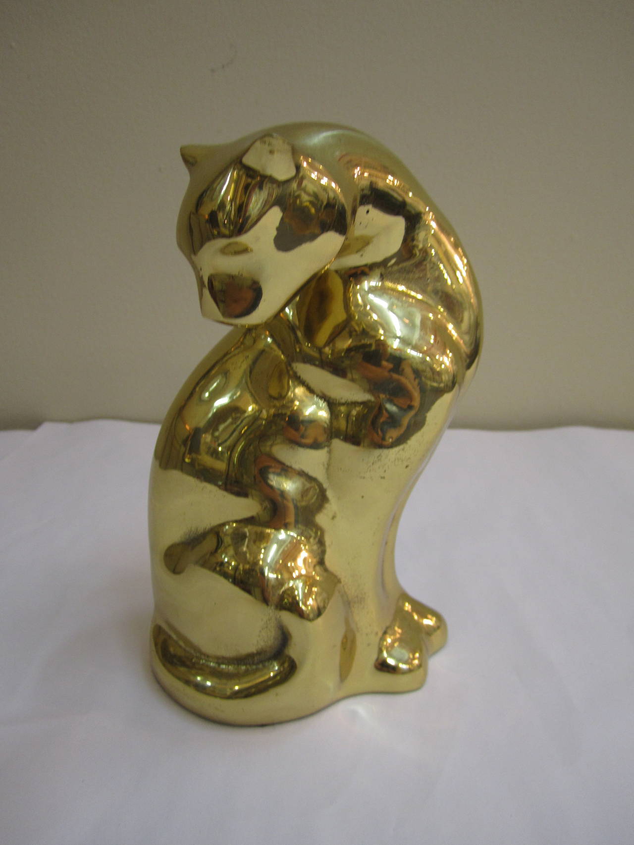 American Modern Brass Cheetah or Panther Cat Sculpture in the Style of Cartier, 1970s