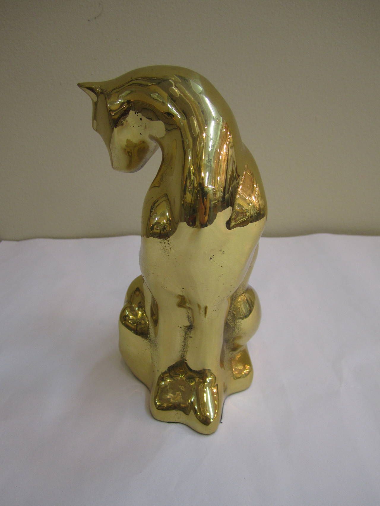 Polished Modern Brass Cheetah or Panther Cat Sculpture in the Style of Cartier, 1970s