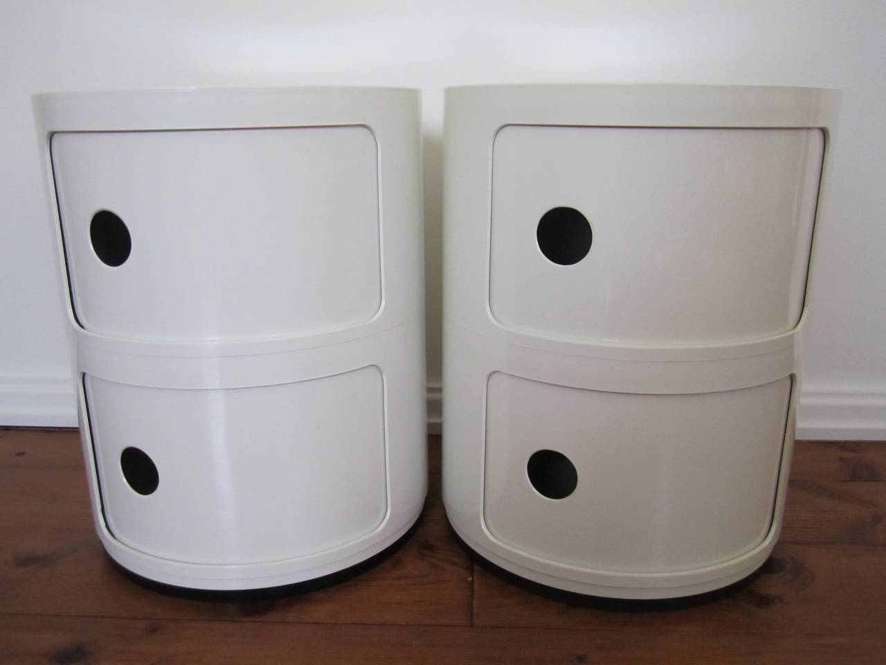 Italian Pair of Off-White Two Drawer Night Stands or End Tables by Kartell