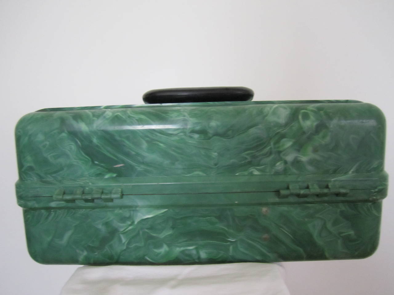 American Vintage Green Marbleized or Malachite Style Plastic Tackle or Storage Box