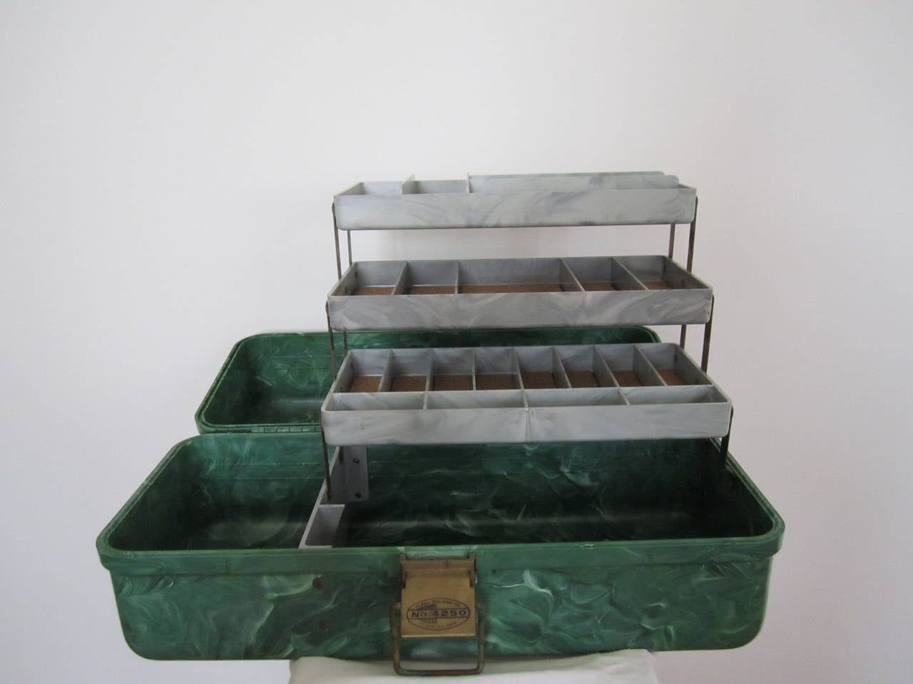 Late 20th Century Vintage Green Marbleized or Malachite Style Plastic Tackle or Storage Box