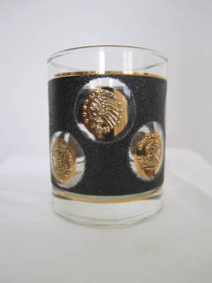Mid-Century 12-Piece Rocks Glasses with Black and Gold Motif