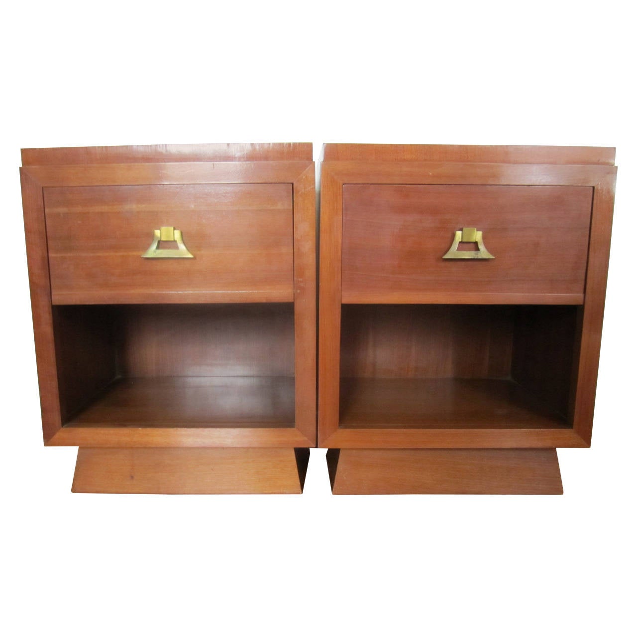 Vintage Nightstands with Brass Pulls in the Style of James Mont For