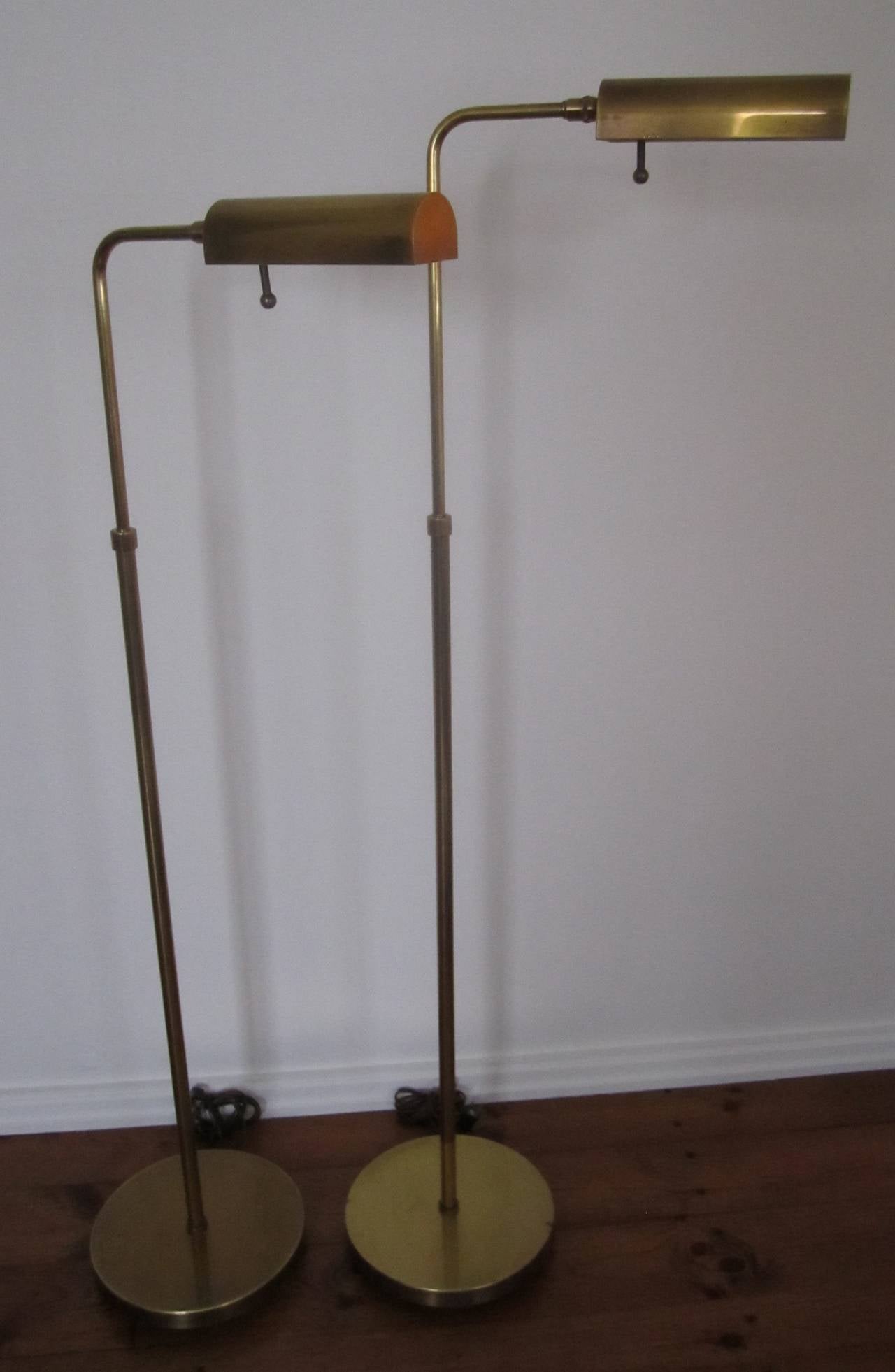 Mid-Century Pair of Brass Adjustable Floor Lamps by Chapman