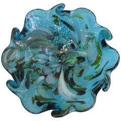 Vintage Italian Murano Blue and White Swirl Art Glass Bowl, Italy