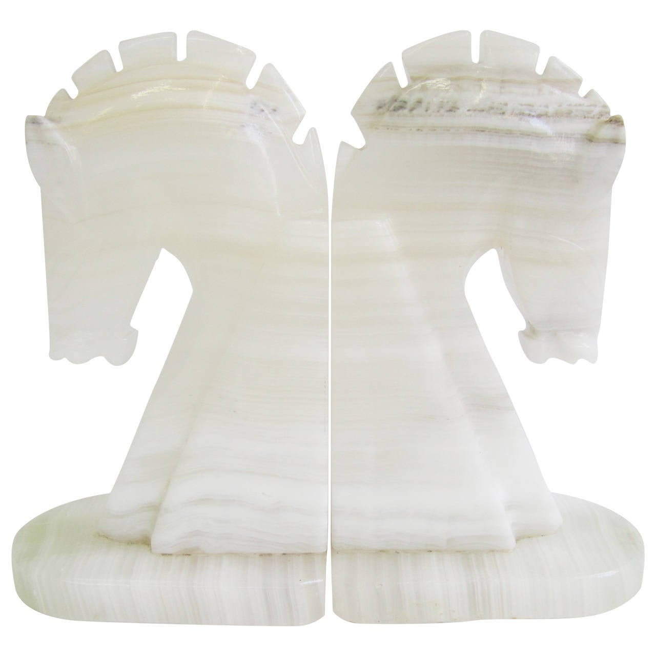 Vintage Pair of White Onyx Equestrian Bookends at 1stDibs