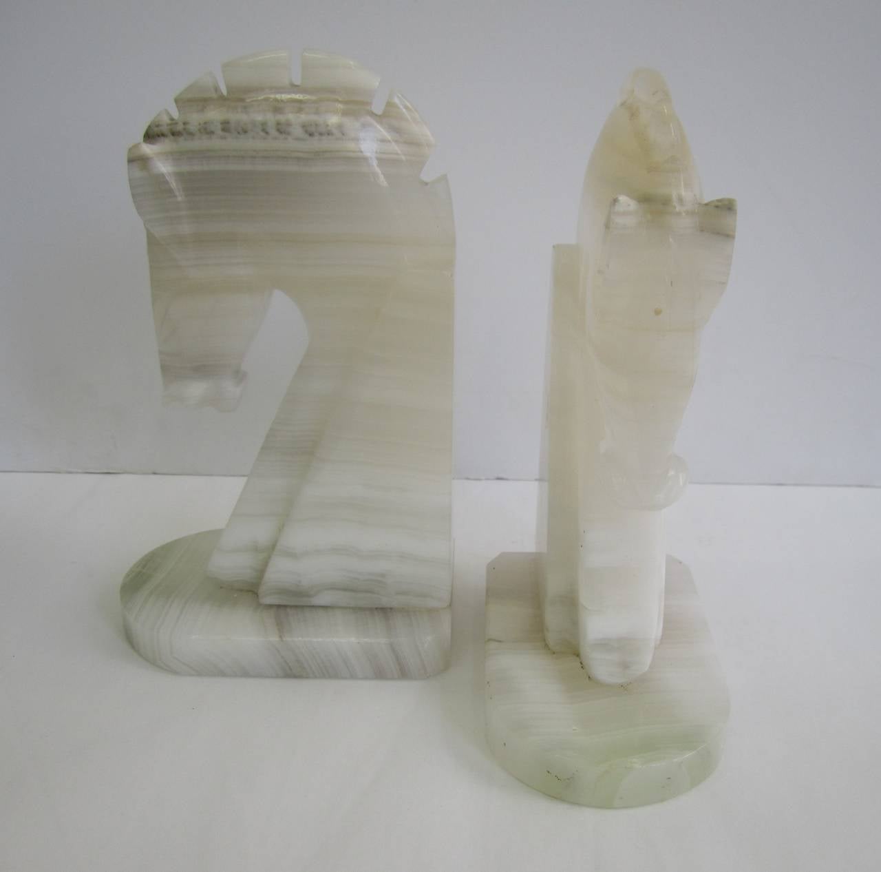 Vintage Pair of White Onyx Equestrian Bookends at 1stdibs