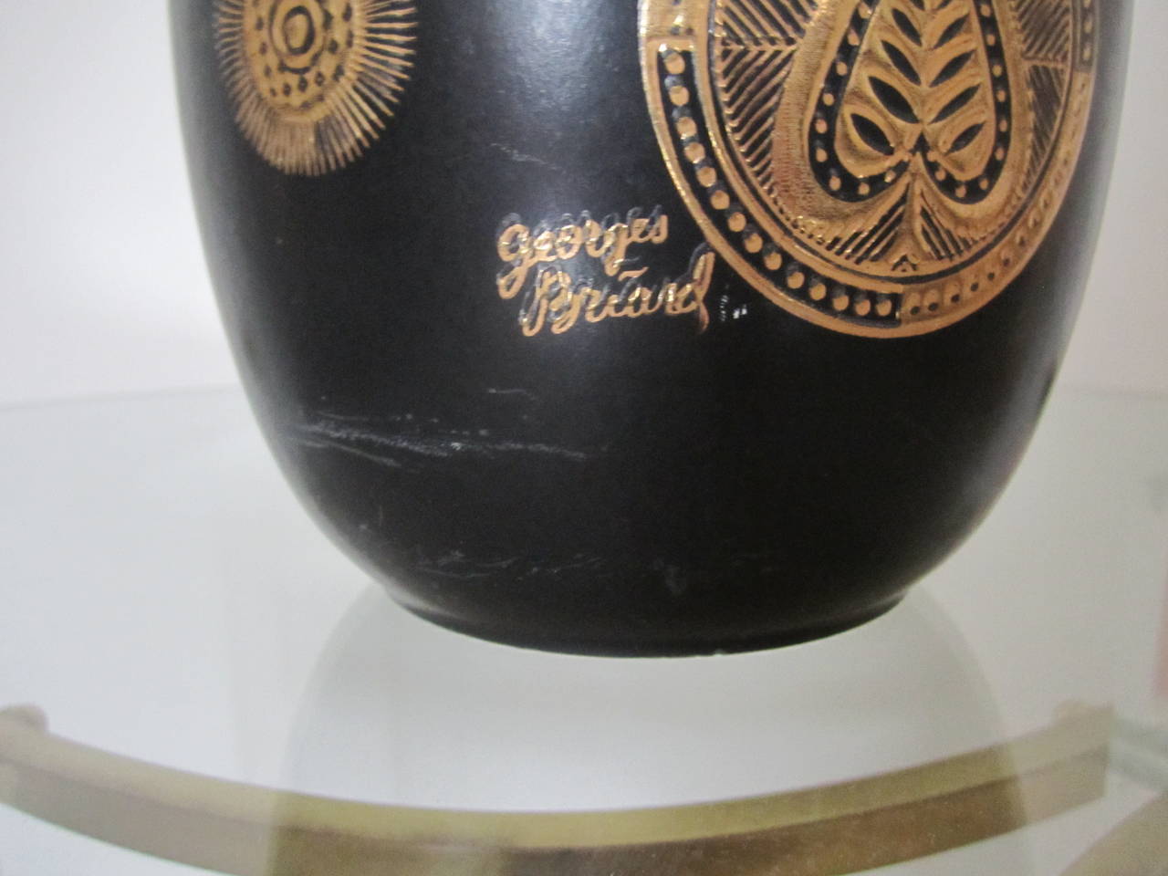 American Mid-Century Modern Vintage Georges Briad Black and Gold Vase