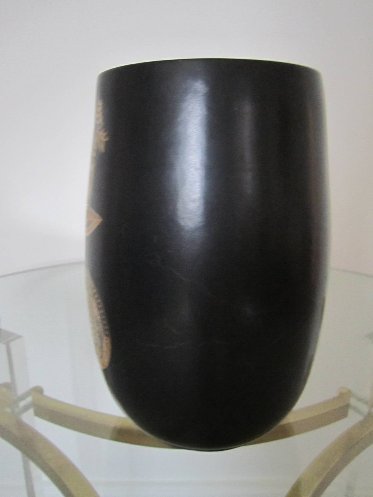 Mid-Century Modern Vintage Georges Briad Black and Gold Vase In Good Condition In New York, NY