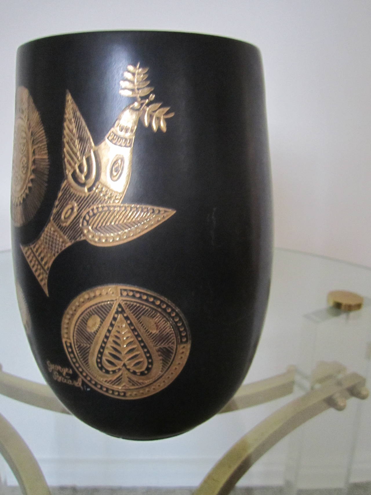 20th Century Mid-Century Modern Vintage Georges Briad Black and Gold Vase