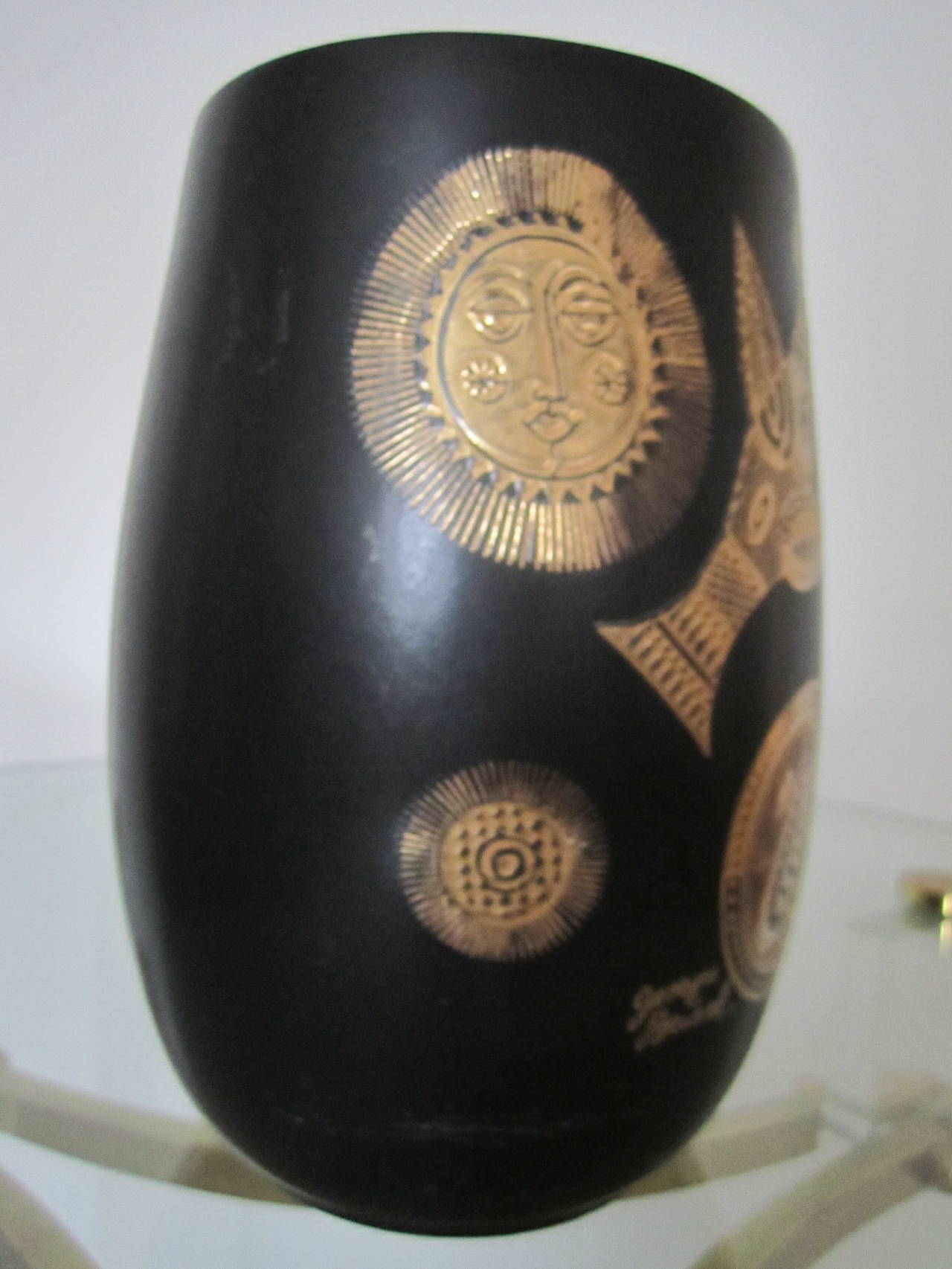 Ceramic Mid-Century Modern Vintage Georges Briad Black and Gold Vase