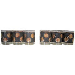 Vintage Mid-Century 12-Piece Rocks Glasses with Black and Gold Motif