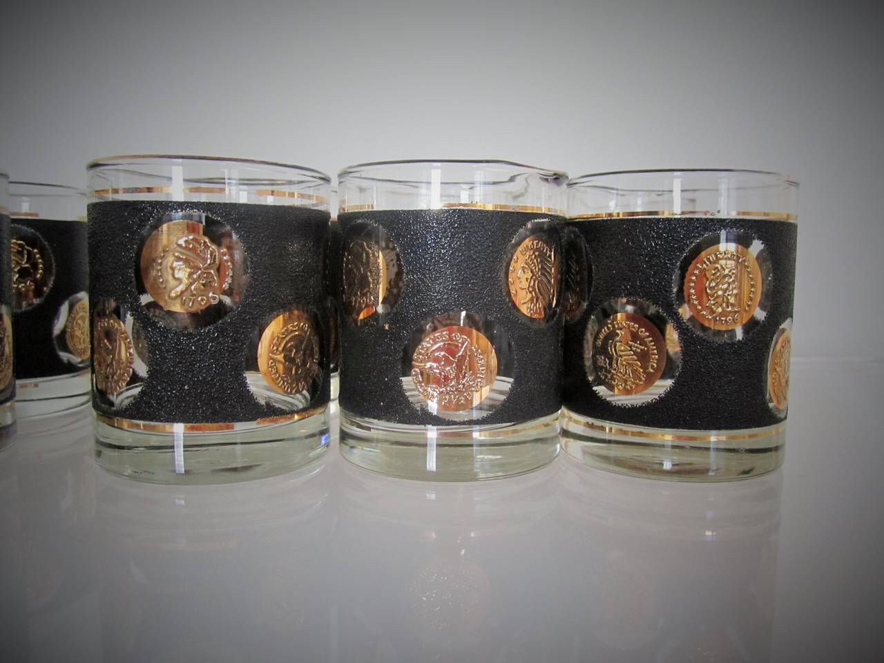 20th Century Mid-Century 12-Piece Rocks Glasses with Black and Gold Motif