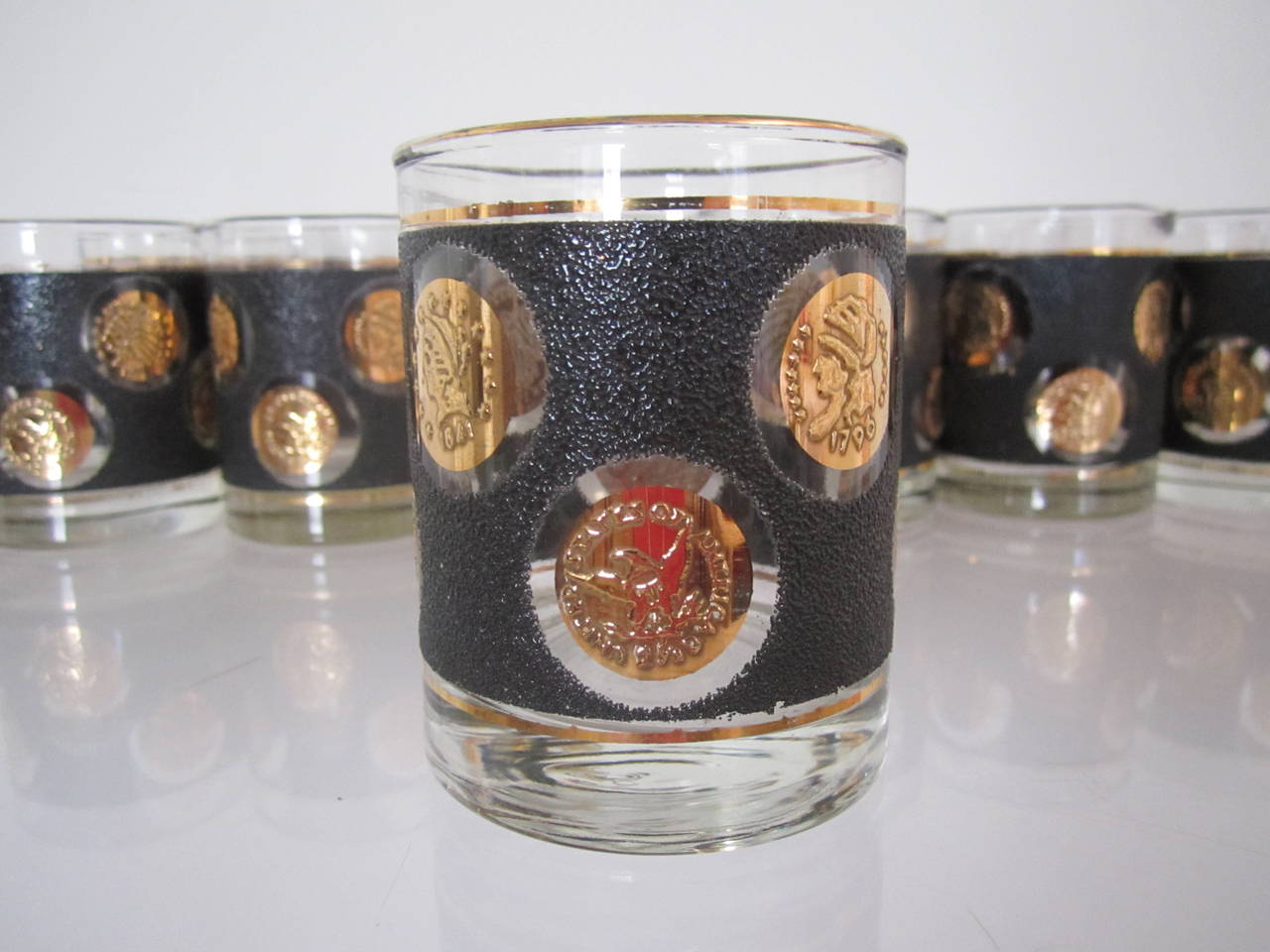 Mid-Century Modern Mid-Century 12-Piece Rocks Glasses with Black and Gold Motif