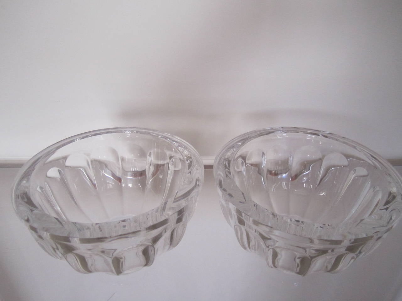 Swedish Pair of Vintage Scandinavian Signed Crystal Bowls by Orrefors, Sweden